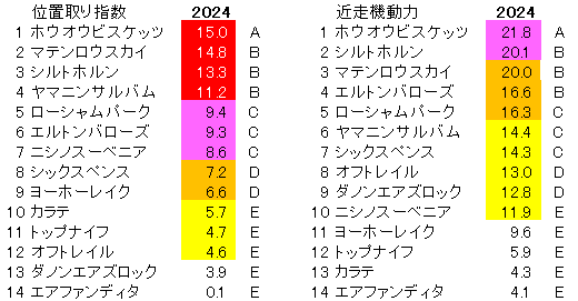 2024　毎日王冠　位置取り指数